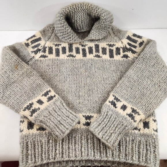 Other - Canadian Hand Knit Cowl Neck Pullover Sweater Unisex Gray Warm Winter Handmade